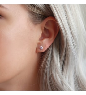 925 Ayar Gümüş Pembe Taşlı Minimal Lotus Küpe
