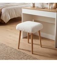Bej Peluş Tabure 38 x 38 x 48 cm, Teddy Kumaş Makyaj Masası Taburesi, Antre Salon ve Yatak Odası İçin