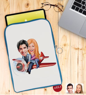 BK Gift Kişiye Özel Sevgililer Karikatürlü Taşınabilir Koruyucu Tablet Kılıfı & Organizer Çanta - Mavi-11
