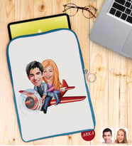 BK Gift Kişiye Özel Sevgililer Karikatürlü Taşınabilir Koruyucu Tablet Kılıfı & Organizer Çanta - Mavi-11
