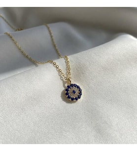 Kişiye Özel 925 Ayar Gümüş Taşlı Nazar Boncuğu Kolye (Gold)