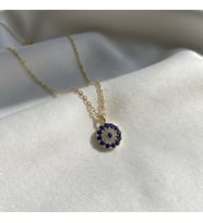 Kişiye Özel 925 Ayar Gümüş Taşlı Nazar Boncuğu Kolye (Gold)