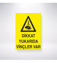 Dikkat Yukarıda Vinçler Var 21x28 Arkası Yapışkanlı Levha