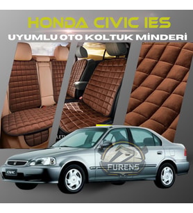 Honda İes Parlak Kahverengi Renk Tay Tüyü Cepli & Terletmez Sırtlı Oto Koltuk Minder Seti - Koltuk Koruma Kılıfı (ÖN & ARKA TAM SET)