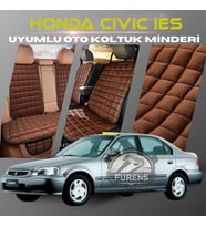 Honda İes Parlak Kahverengi Renk Tay Tüyü Cepli & Terletmez Sırtlı Oto Koltuk Minder Seti - Koltuk Koruma Kılıfı (ÖN & ARKA TAM SET)