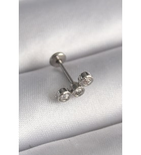 316L Çelik Gümüş Renk Zirkon Taşlı Tragus Piercing TJ-PR1349