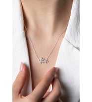 925 Ayar Gümüş Çift Kır Çiçeği Kolye -Çift Lotus Kolye (Gümüş)