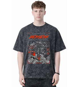 Tasarım Berserk Guts Anime Baskılı Unisex Oversize Eskitme Yıkamalı Tişört