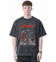 Tasarım Berserk Guts Anime Baskılı Unisex Oversize Eskitme Yıkamalı Tişört