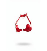 LYYN Kırmızı Göğüs Harness Boyunluklu Altın Tokalı Deri Korse - Brf1226 (Taba)