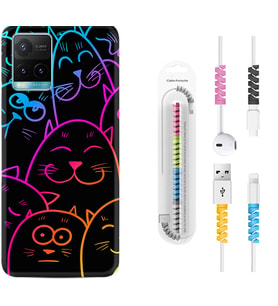 Vivo Y11S Y21S Y20 Y20S Y70 Kılıf Kablo Koruma Spiral Silikon Neon Cats 1790