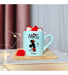 Minnie Mouse Tasarımlı Kişiye Özel Yeşil Türk Kahvesi Fincanı