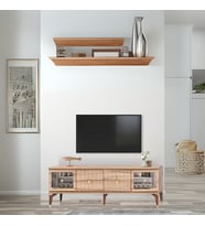 Tuna Tv Sehpası Atlantik Çam 4 Kapaklı Ayna Detaylı Altın Kulplu 160x52x36 Cm