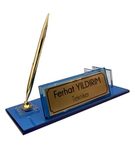Hediye İsimlik Kristal Masa İsimliği Kalemli Ofis Hediyesi M186-MGOLD