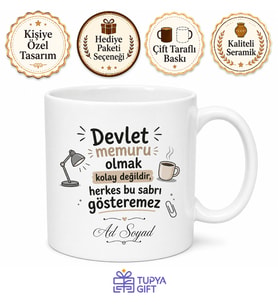 İsme Özel Memur Yazılı Komik Kupa Bardak Hediye Özel Tasarım Baskılı