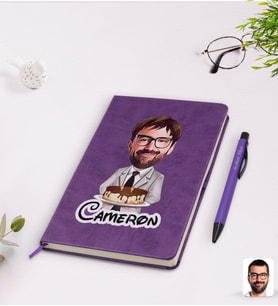 BK Gift Kişiye Özel Erkek Doğum Günü Karikatürlü Mor Termo Deri Defter Kalem Seti Model 4