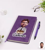 BK Gift Kişiye Özel Erkek Doğum Günü Karikatürlü Mor Termo Deri Defter Kalem Seti Model 4