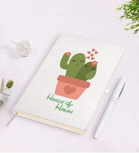 BK Gift Kişiye Özel İsimli Kaktüs Tasarımlı Beyaz Defter ve Kalem Seti-11