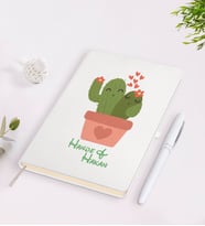 BK Gift Kişiye Özel İsimli Kaktüs Tasarımlı Beyaz Defter ve Kalem Seti-11