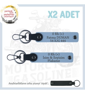 Yol Arkadaşlarına, İsim Plaka ve 0 Rh + Kan Grubu Yazılı Acil Durum x2 Anahtarlık Takımı, Mavi-Syh (Çok Renkli)