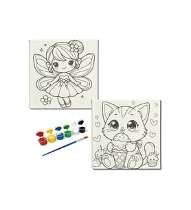 Okul Etkinliği-2'li Tuval Boyama Seti. 20x20 Cm Uv Baskı 6 Akrilik Boya 1 Fırça-model-177