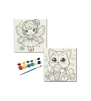 Okul Etkinliği-2'li Tuval Boyama Seti. 20x20 Cm Uv Baskı 6 Akrilik Boya 1 Fırça-model-177