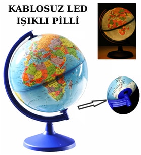 Siyasi Dünya Küresi Kablosuz Led Işıklı En Büyük Boy 30 cm Çaplı Yer Küre Yazılıp Silinebilir (B.Mavi)