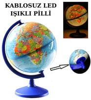 Siyasi Dünya Küresi Kablosuz Led Işıklı En Büyük Boy 30 cm Çaplı Yer Küre Yazılıp Silinebilir (B.Mavi)