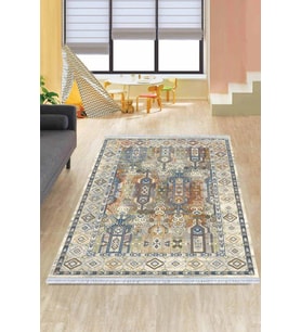 Çok Renkli Çerçeveli Dokuma Pamuk Taban Kaymaz Kilim KLM246
