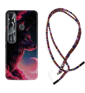 Tecno Spark 6 6 Go 8C 8 Pro 7 7 Pro Kılıf Boyun Asklı Rasta Silikon Wolf and Moon 1380