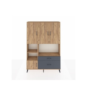 Arges Dolap 7 Raflı 2 Çekmeceli 5 Kapaklı 132x30x195 Çam-Çam/Antrasit