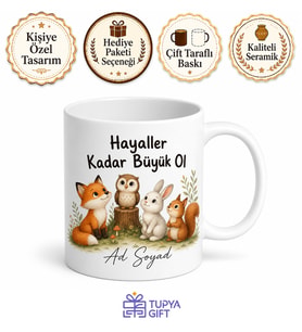 Çocuğa Hediye İsimli Hayvan Temalı Kupa Bardak Özel Tasarım Porselen