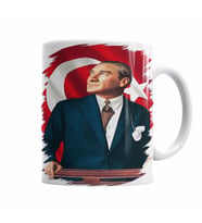 Mustafa Kemal Atatürk 3 Kupa Bardak Porselen