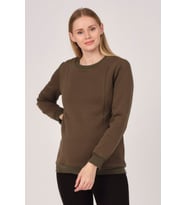 Busa Hamile Emzirme Detaylı Termal Sweatshirt Haki