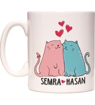 Kedi Çift Sevgiliye İsme Özel Kupa Bardak Kupa Bardak