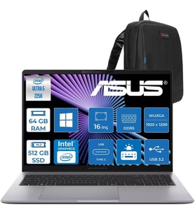 Asus Expertbook P3 G1 P3606CCA Intel® Core™ Ultra 5 225H Aı 64GB Ddr5 512GB SSD Intel® Graphics 16.0-Inch, Wuxga (1920 x 1200) 300NITS WIN11PRO Bilgisayar U516512G1DP22+ZETTAÇANTA