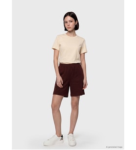 LCW Petite Bordo Beli Lastikli Soft Touch Kadın Şort
