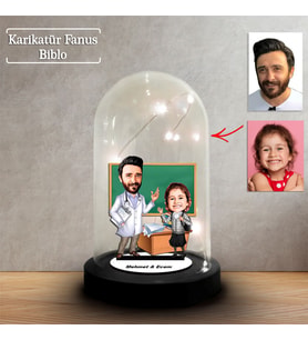 Kişiye Özel Karikatür Erkek Öğretmen  ve Öğrenci Tasarımlı Fanus Biblo, Öğretmene Hediye, Öğretmenler Günü, Öğretmenler Günü Hediyesi, FN220