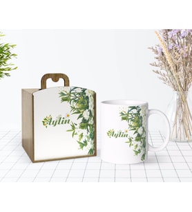 BK Gift Kişiye Özel Ahşap Kutuda Papatya Temalı Beyaz Kupa Bardak-5