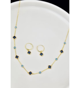 925 Ayar Gümüş Gold Kaplama Van Cleef Kolye Ve Küpe Set