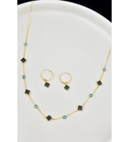 925 Ayar Gümüş Gold Kaplama Van Cleef Kolye Ve Küpe Set