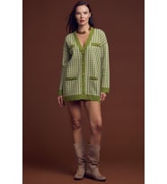 Kazayağı Motif Oversize Triko Ceket - Yeşil