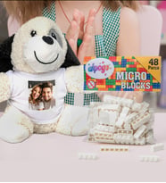 Kişiye Özel Peluş Köpek Ve Renkli Micro Blocks Lego (Beyaz)