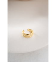 925 Ayar Gümüş Gold Kaplama 3 Sıra Zirkon Taş Detaylı Kıkırdak Küpe