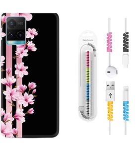 Vivo Y11S Y21S Y20 Y20S Y70 Kılıf Kablo Koruma Spiral Silikon Pink Flowers 3 1393