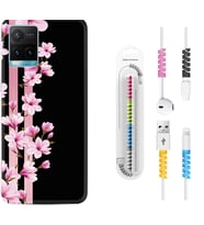 Vivo Y11S Y21S Y20 Y20S Y70 Kılıf Kablo Koruma Spiral Silikon Pink Flowers 3 1393
