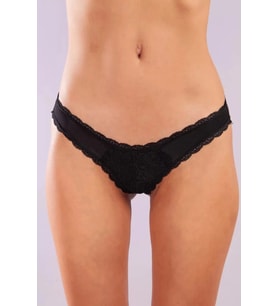Giyim Golshan Glorin Mini Slip, Kadın Dantel Kenarlı Micro Siyah Külot