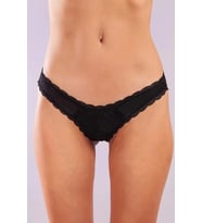 Giyim Golshan Glorin Mini Slip, Kadın Dantel Kenarlı Micro Siyah Külot
