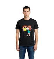 Aile Sevgisi Renkli Cizgi Baskılı Erkek Tişört
