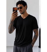 Erkek Flamlı Pamuklu V Yaka Basic Slim Fit Tişört Yazlık Günlük Şık Tişört